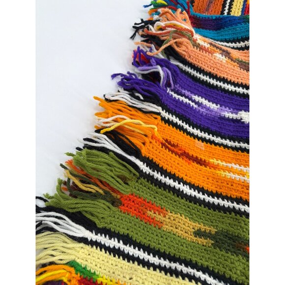 Handmade Multicolor Knitted Afghan/Throw 52x81 Inches With Fringe - Picture 3 of 5